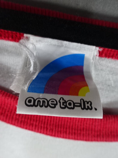 Ametalk!×Lion Mark  Raglan T-Shirt (1) (White× Red)