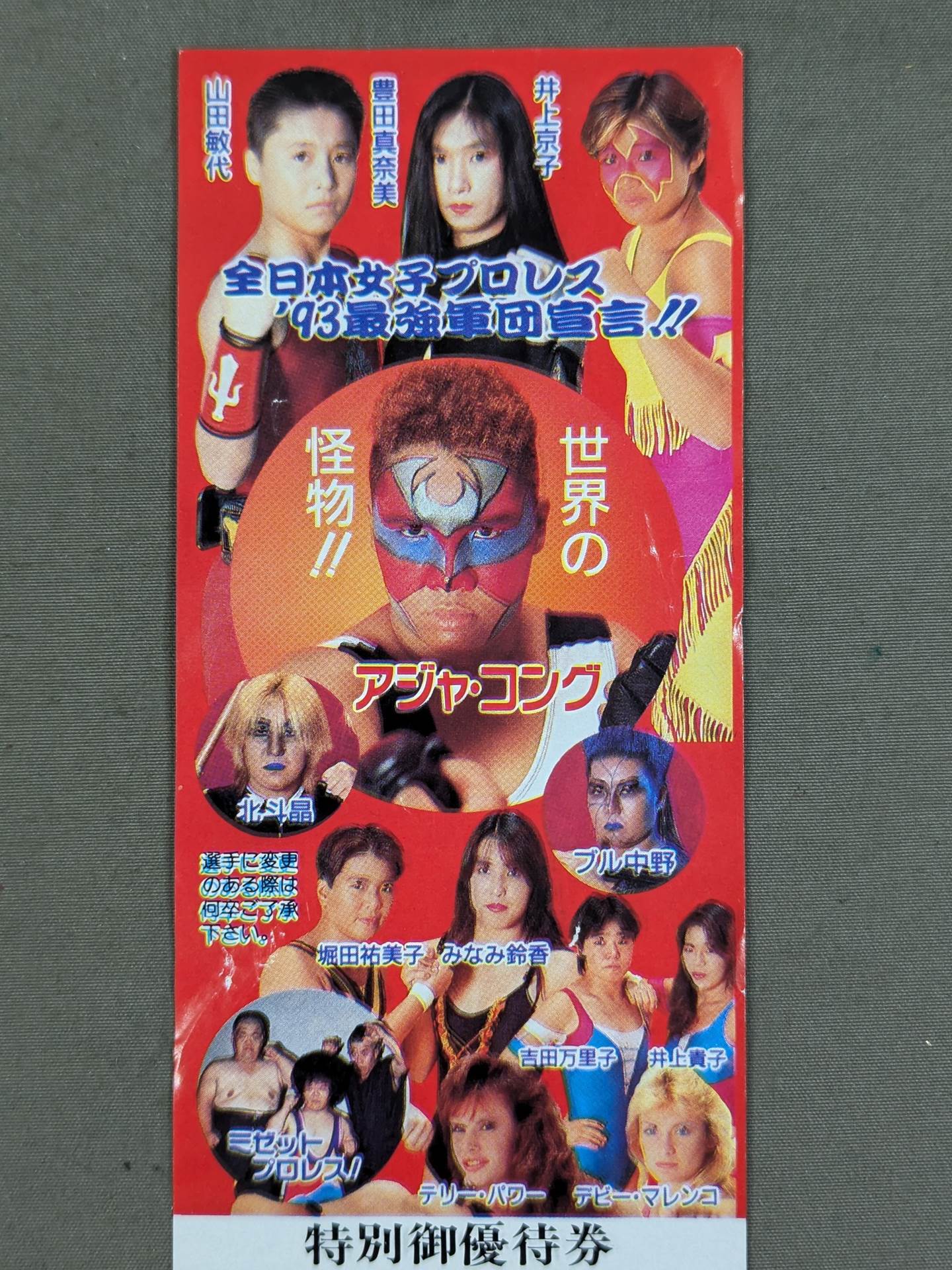 ★'93最強軍団宣言!!★ 全日本女子プロレス 特別御優待券
