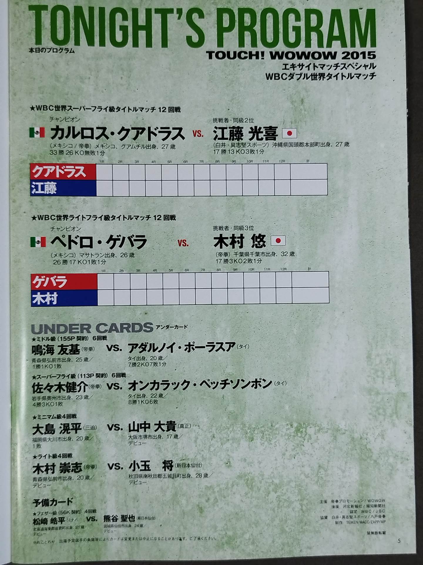 【カルロス・クアドラス 直筆サイン入り】エキサイトマッチスペシャル ダブル世界タイトルマッチ