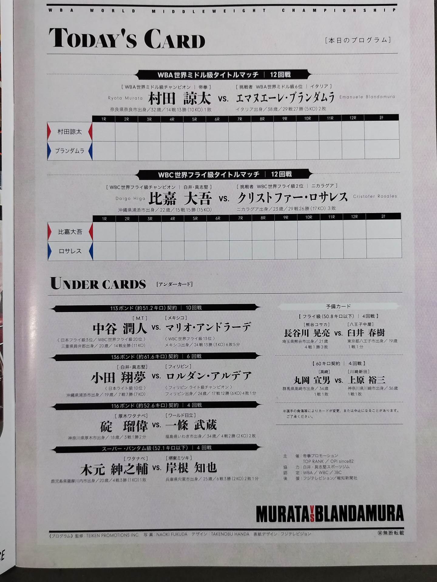 【WBA世界ミドル級タイトルマッチ】村田諒太vsブランダムラ