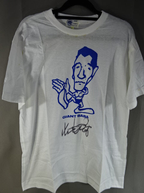 【hand signed autograph】 Giant Baba  Illustration T-shirts (3) (white× blue)