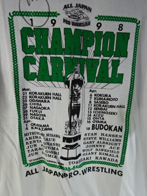 【Toshiaki Kawada hand signed autograph 】1998 CHAMPION CARNIVAL T-shirt