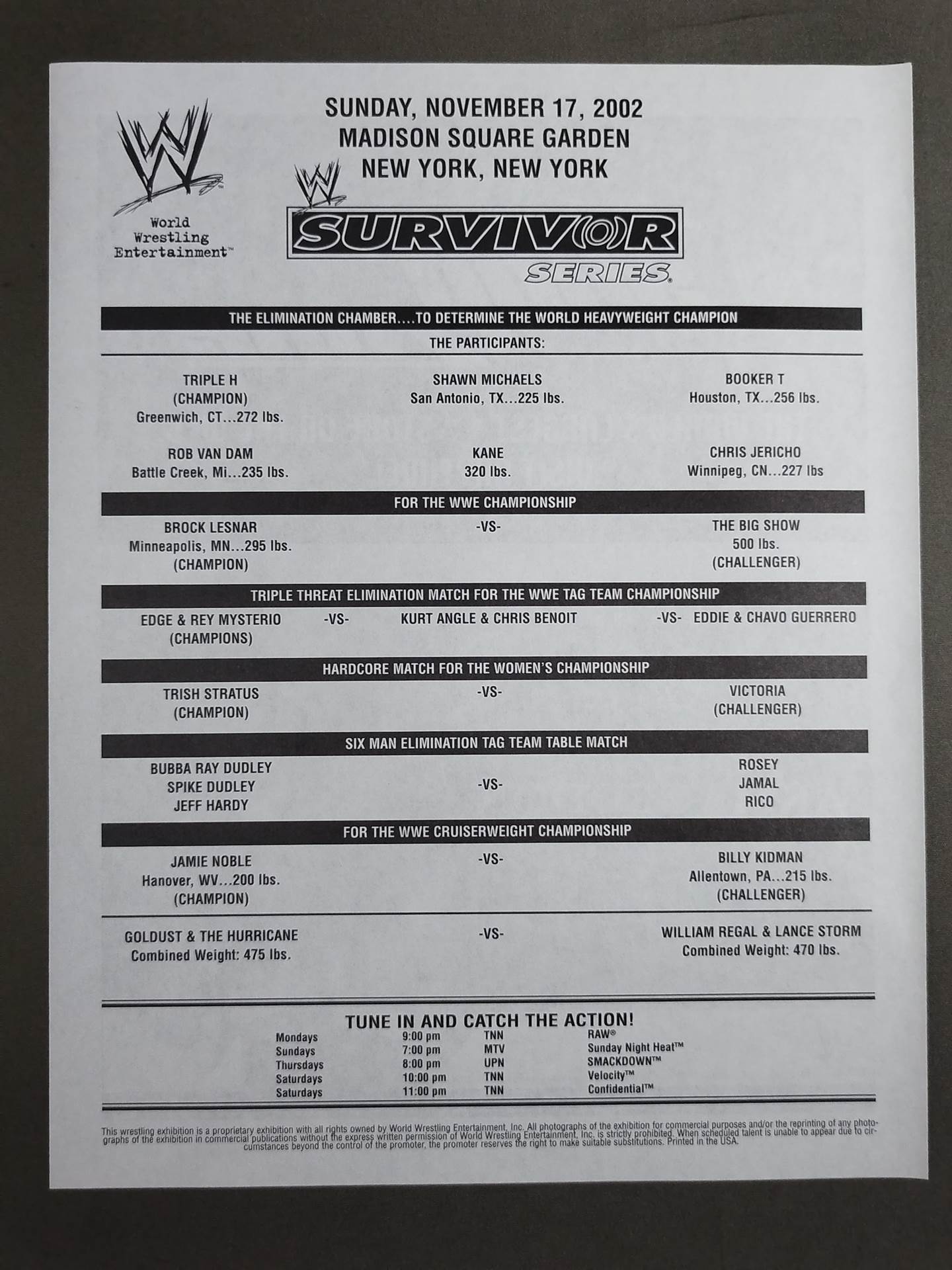 WWE OFFICIAL SOUVENIR PROGRAM 2002