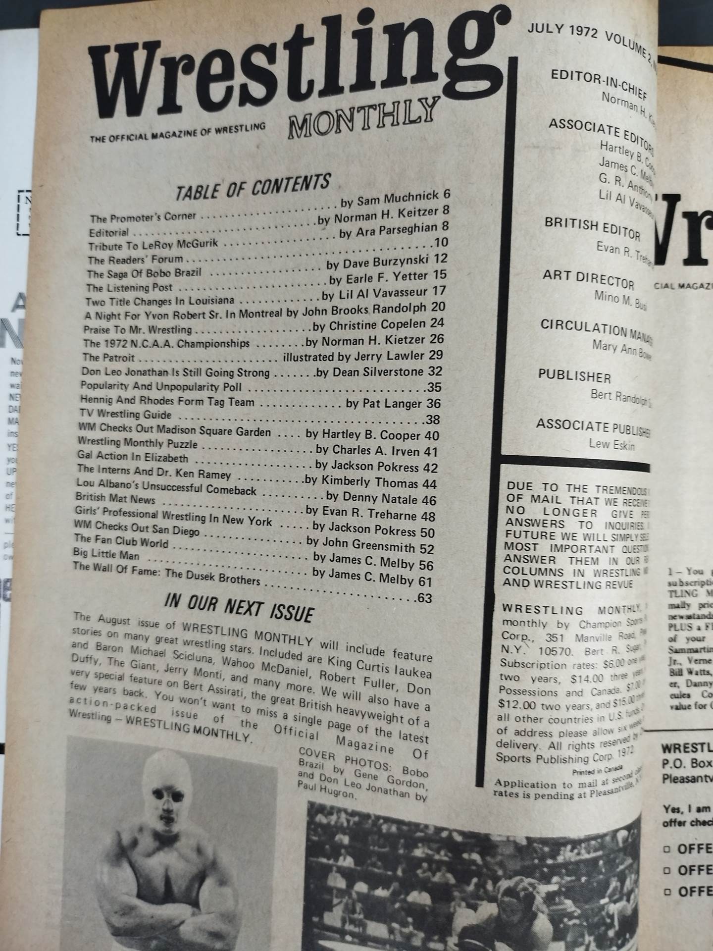 Wrestling MONTHLY July 1972 issue