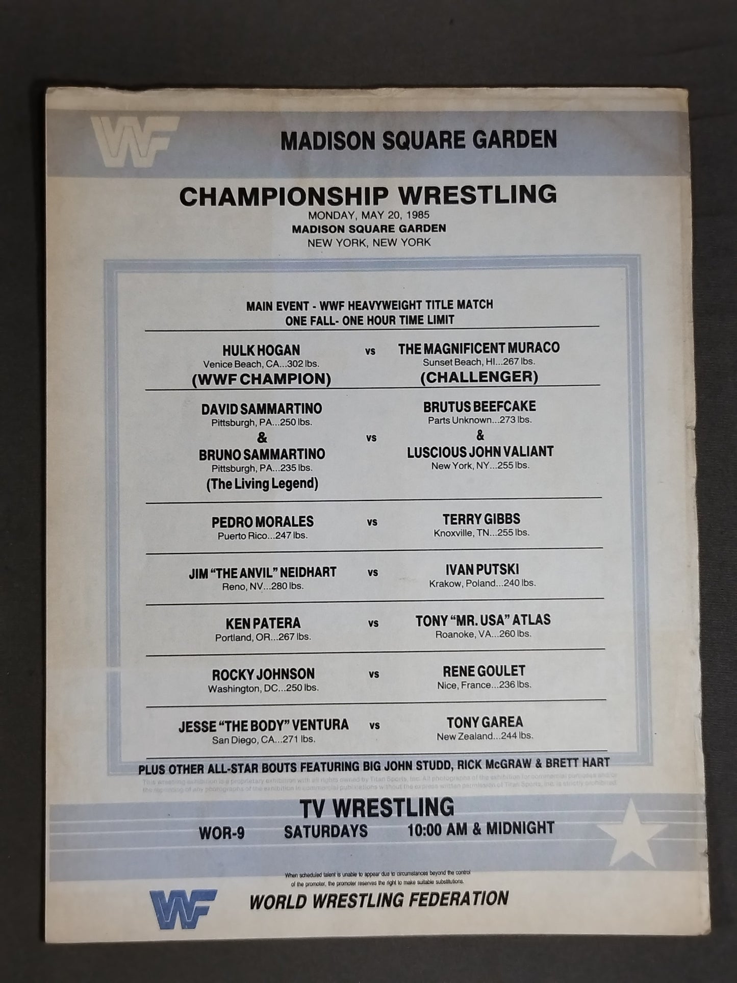 ★ホーガンvsムラコ 王座戦★WWF OFFICIAL PROGRAM No.124