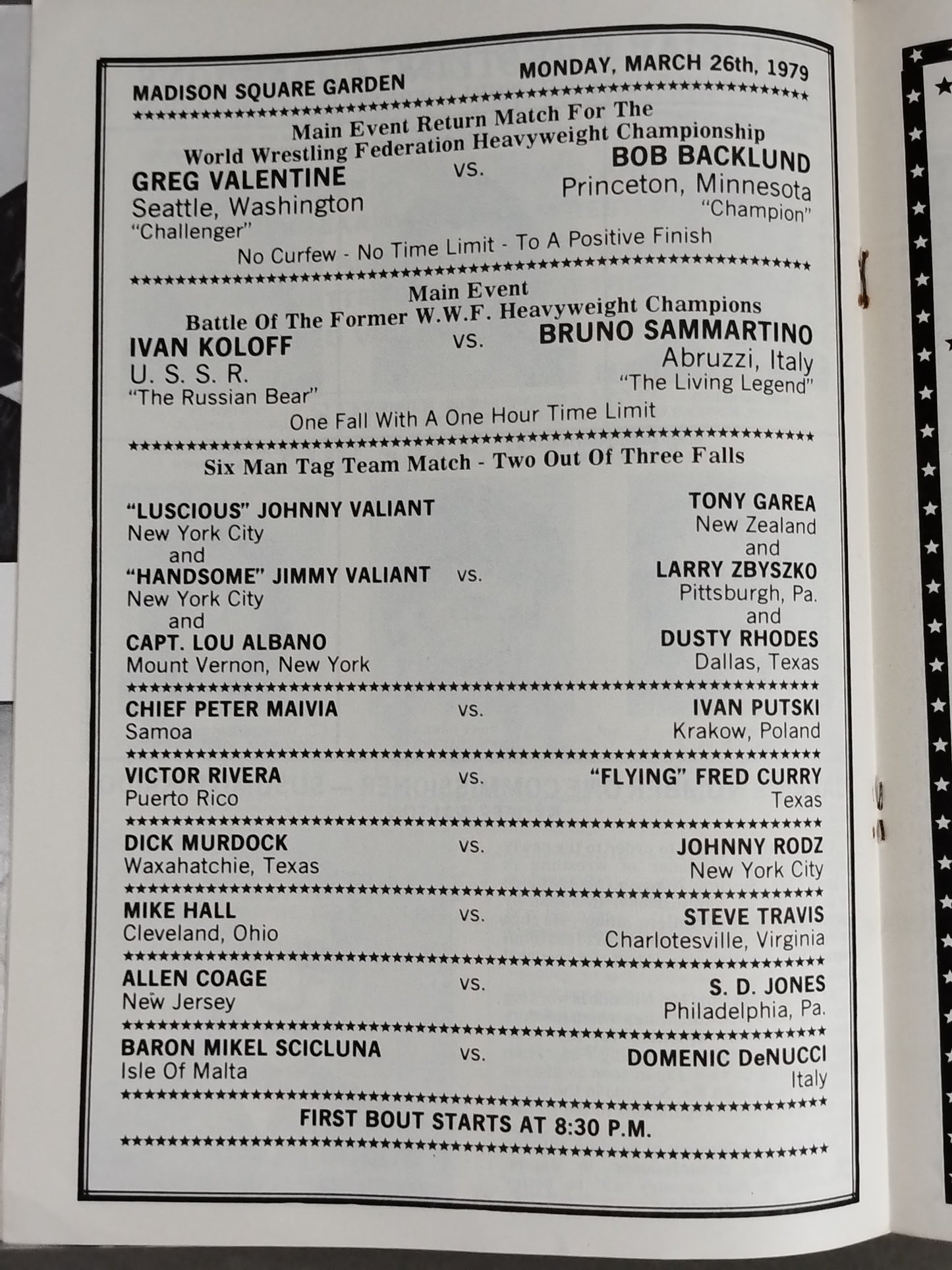 ★バックランドvsバレンタイン 王座戦★ W.W.F. CHAMPIONSHIP WRESTLING OFFICIAL PROGRAM MAGAZINE No.19