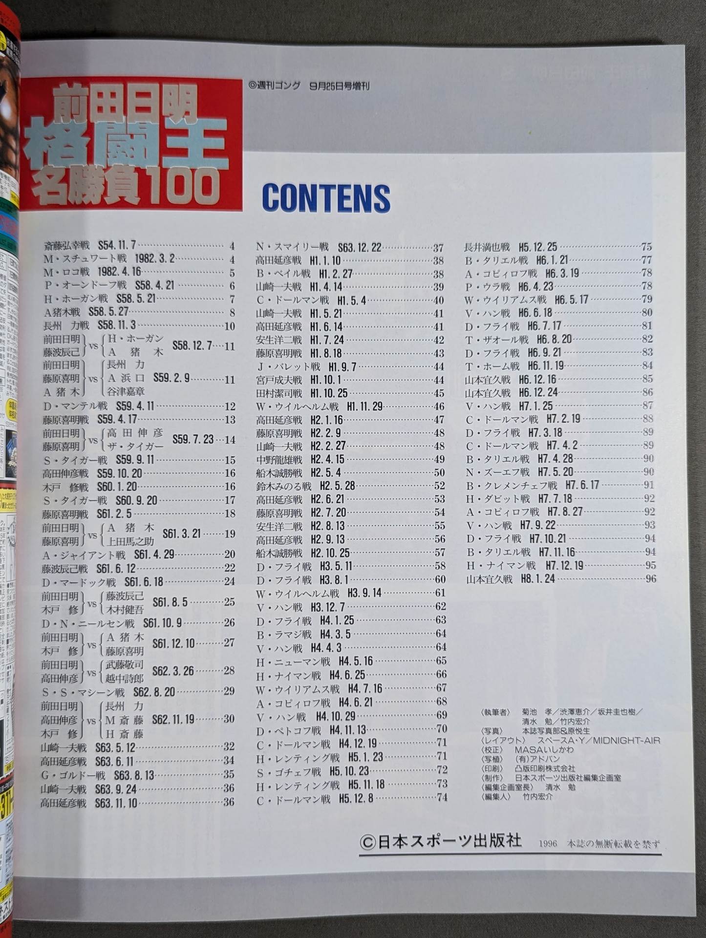 ゴング増刊号 前田日明 名勝負100