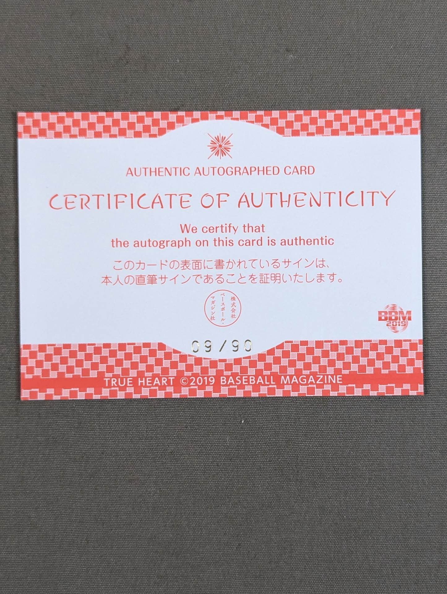 2019 BBM 朝陽 公式サインカード