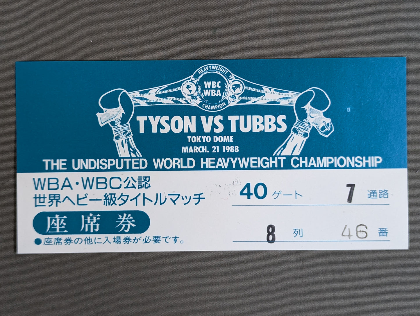★タイソン初来日!! 東京ドーム初興行★ マイク・タイソンvsトニー・タッブス ぴあ券＆座席券セット