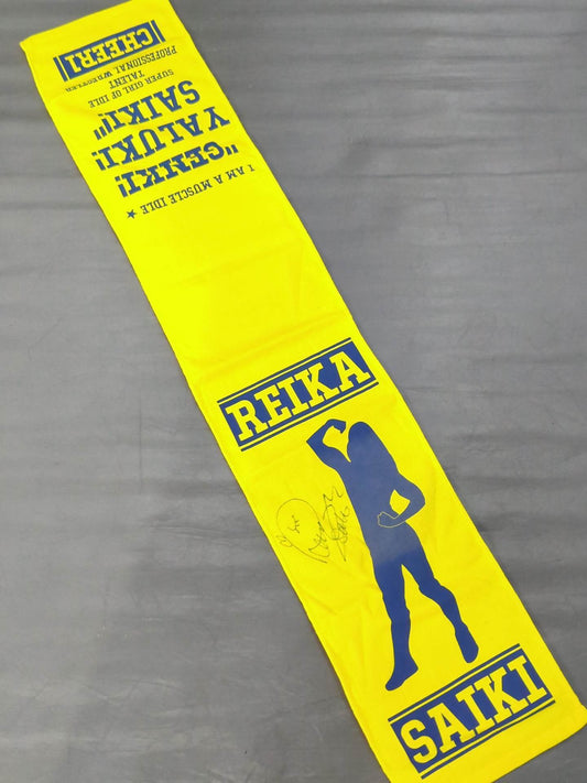 【hand signed autograph】 Reika Saiki  " GENKI YALUKI SAIKI" Muffler Towel