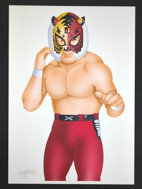 ★ Nagatoshi Sakai 's original drawing work ★ "Four-Dimensional Killing Method" first generation tiger mask (red & gold half)