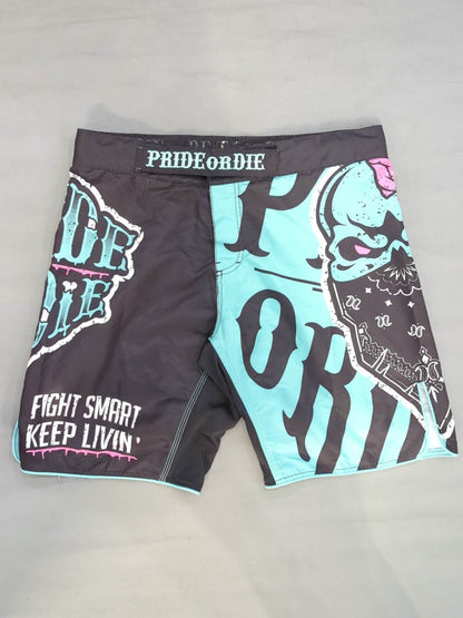 PRiDE or DiE Fight Shorts (6) (Black× Light Blue)