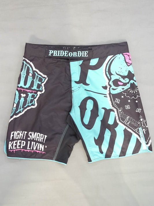 PRiDE or DiE Fight Shorts (6) (Black× Light Blue)