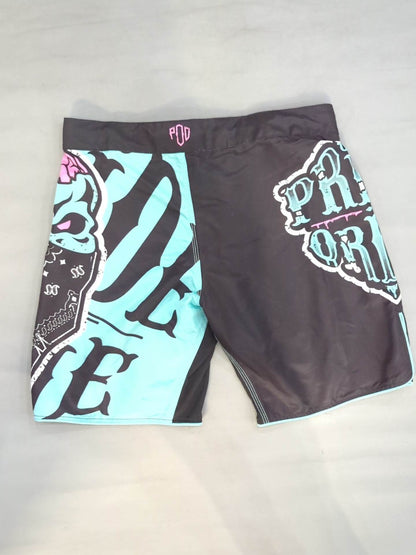 PRiDE or DiE Fight Shorts (6) (Black× Light Blue)