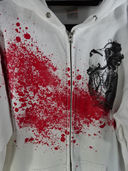Jun Kasai  CRAZY TILL DEATH Zip hoodie (1) (White)