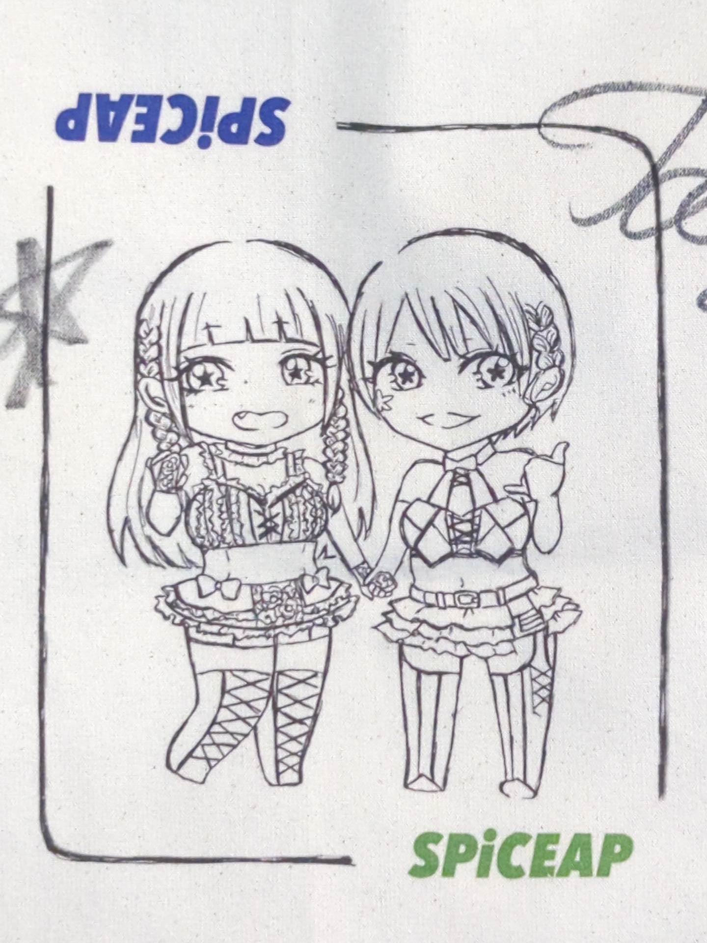 [2 hand signed autographs ] SPiCEAP (Sister Ozaki & Tae Honma) Illustration Tote Bag