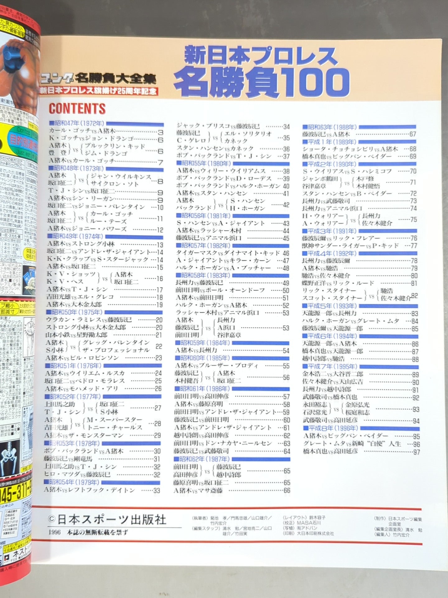 ゴング増刊号 新日本プロレス名勝負100