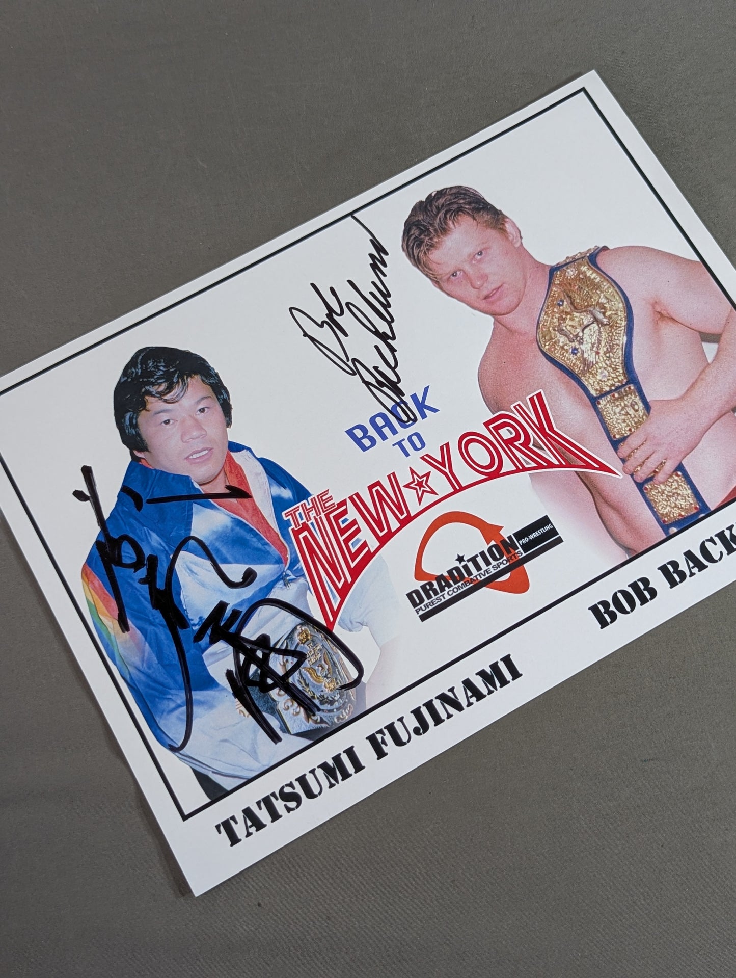 Tatsumi Fujinami & Bob Buckland 2 hand signed autographs Pro-Photo 