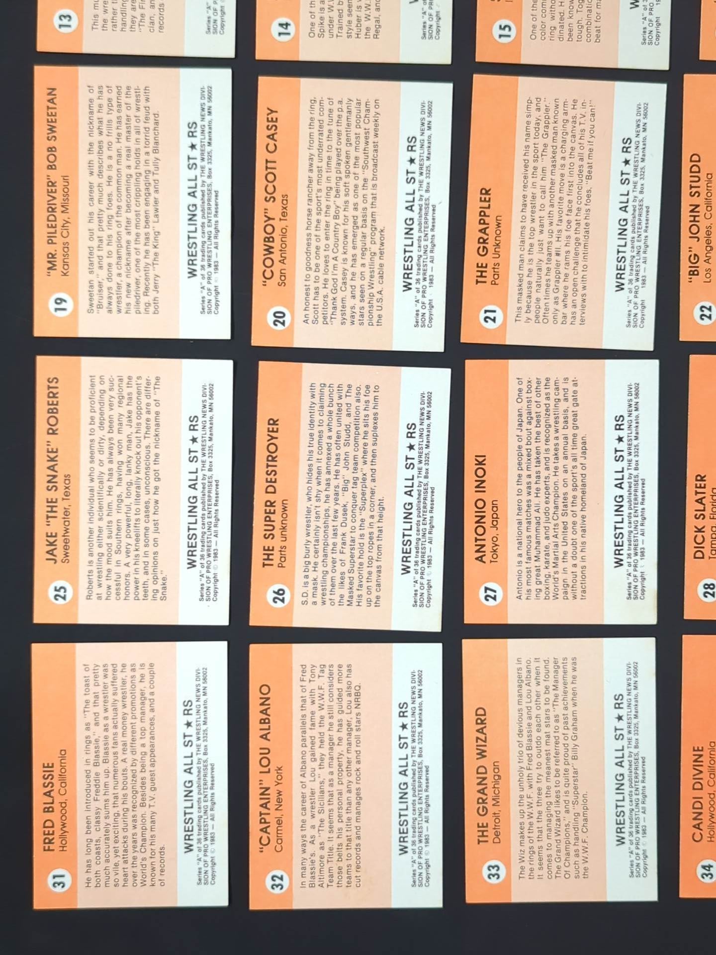 1983 Wrestling All Stars, Series A complete set of 36 cards (unopened)