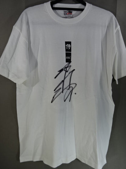 【hand signed autograph】 Shiro Koshinaka  " Samurai T-shirt (1) (white)