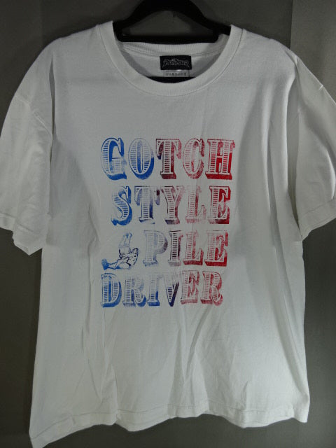 【hand signed autograph】 Minoru Suzuki "GOTCH STYLE PILE DRIVER" T-shirt (4) (white)