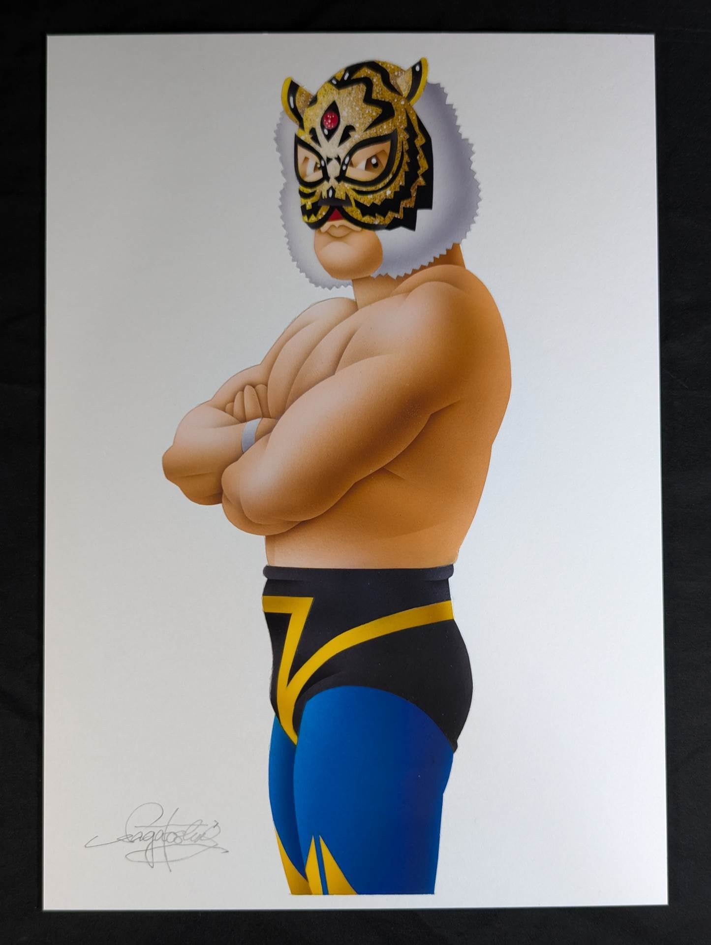 ★ Nagatoshi Sakai 's original drawing work ★ "The Legend of Misawa Tiger" 2nd  Tiger Mask (Geji Geji)