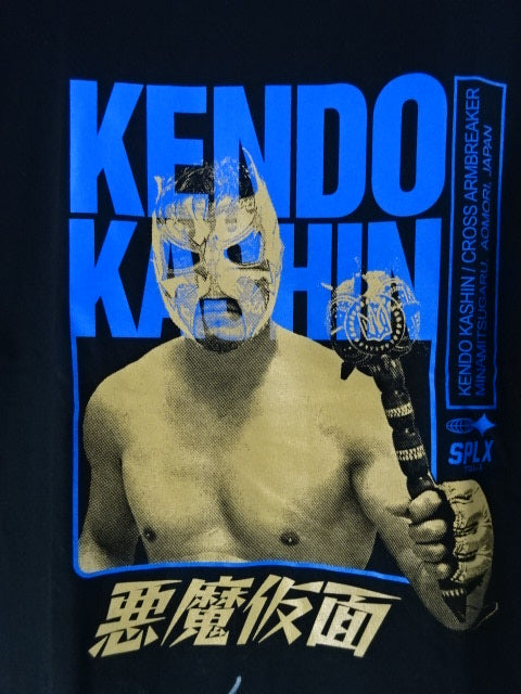 【hand signed autograph】 Kendo Kashin×SPLX "Devil's Mask" T-Shirt (Black× Blue)