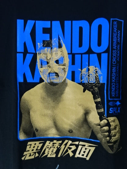 【hand signed autograph】 Kendo Kashin×SPLX "Devil's Mask" T-Shirt (Black× Blue)