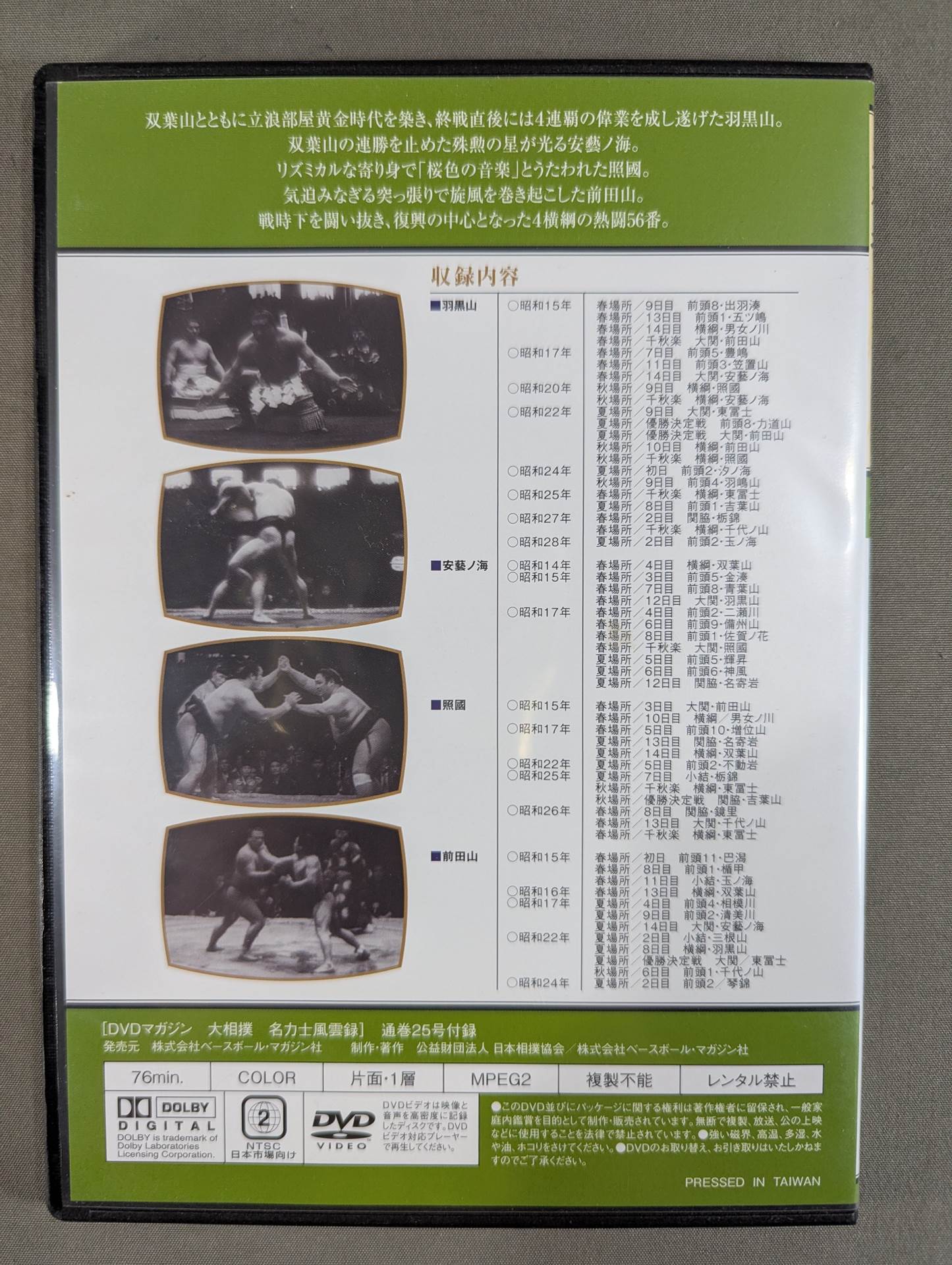 大相撲名力士風雲録 第25号 ★羽黒山 安藝ノ海 照國 前田山★