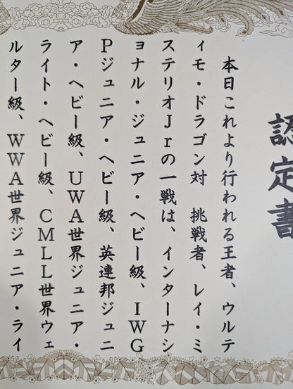 ★ Ultimo Dragon vs. Rey Mysterio Jr ★. 8 Crowns Unified Junior Heavyweight Championship Certificate of fighters right match