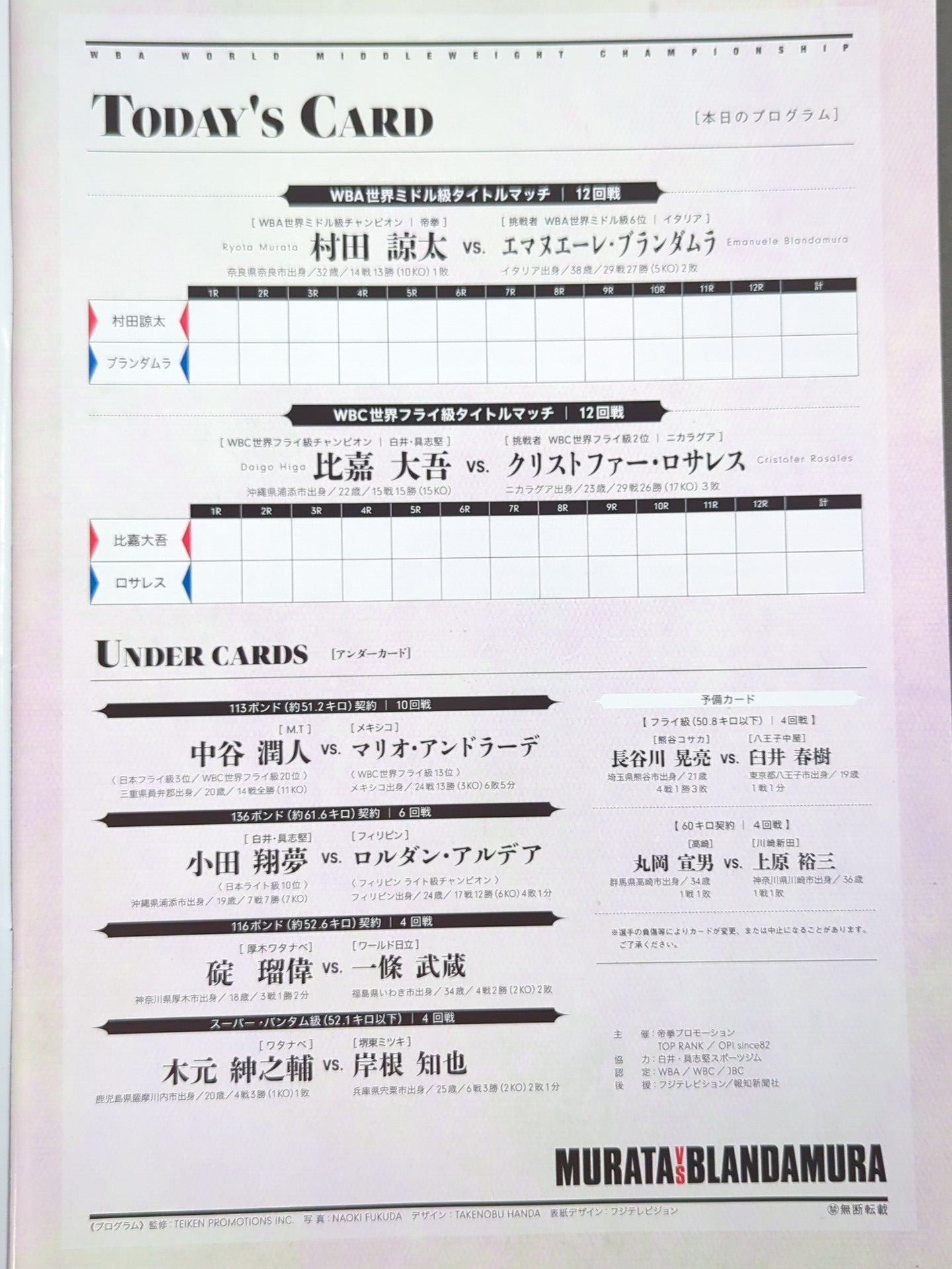 【WBA世界ミドル級タイトルマッチ】村田諒太vsブランダムラ