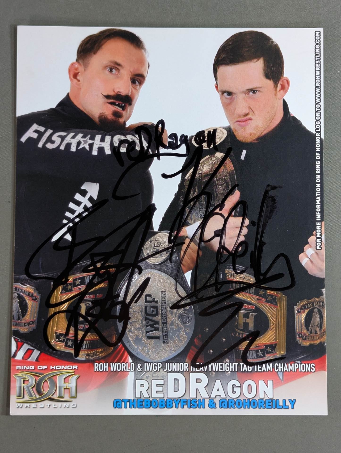 ★ROH&IWGP★ reDRagon Bobby Fish & Kyle O'Reilly 2 hand signed autographs Pro-Photo 