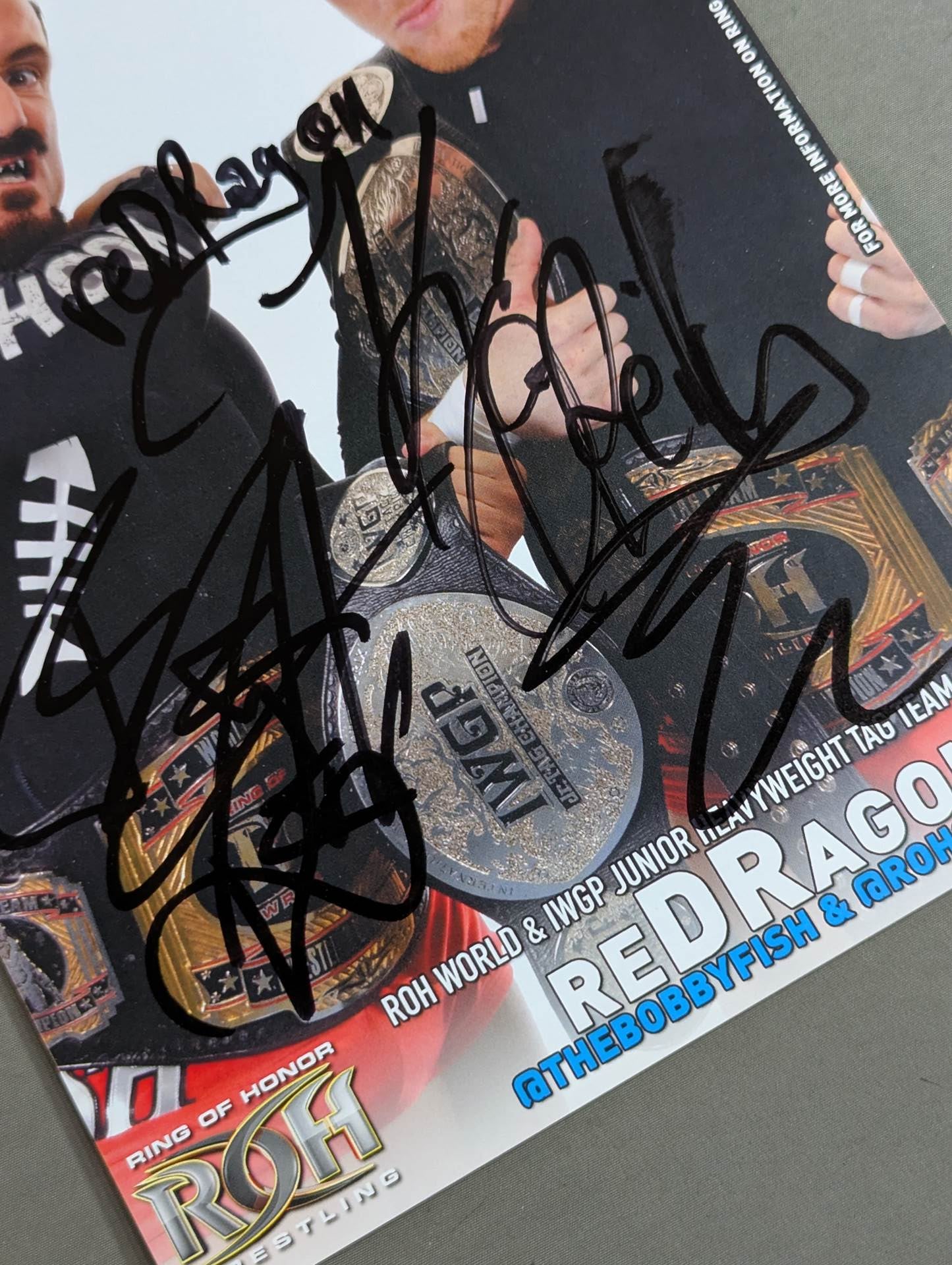 ★ROH&IWGP★ reDRagon Bobby Fish & Kyle O'Reilly 2 hand signed autographs Pro-Photo 