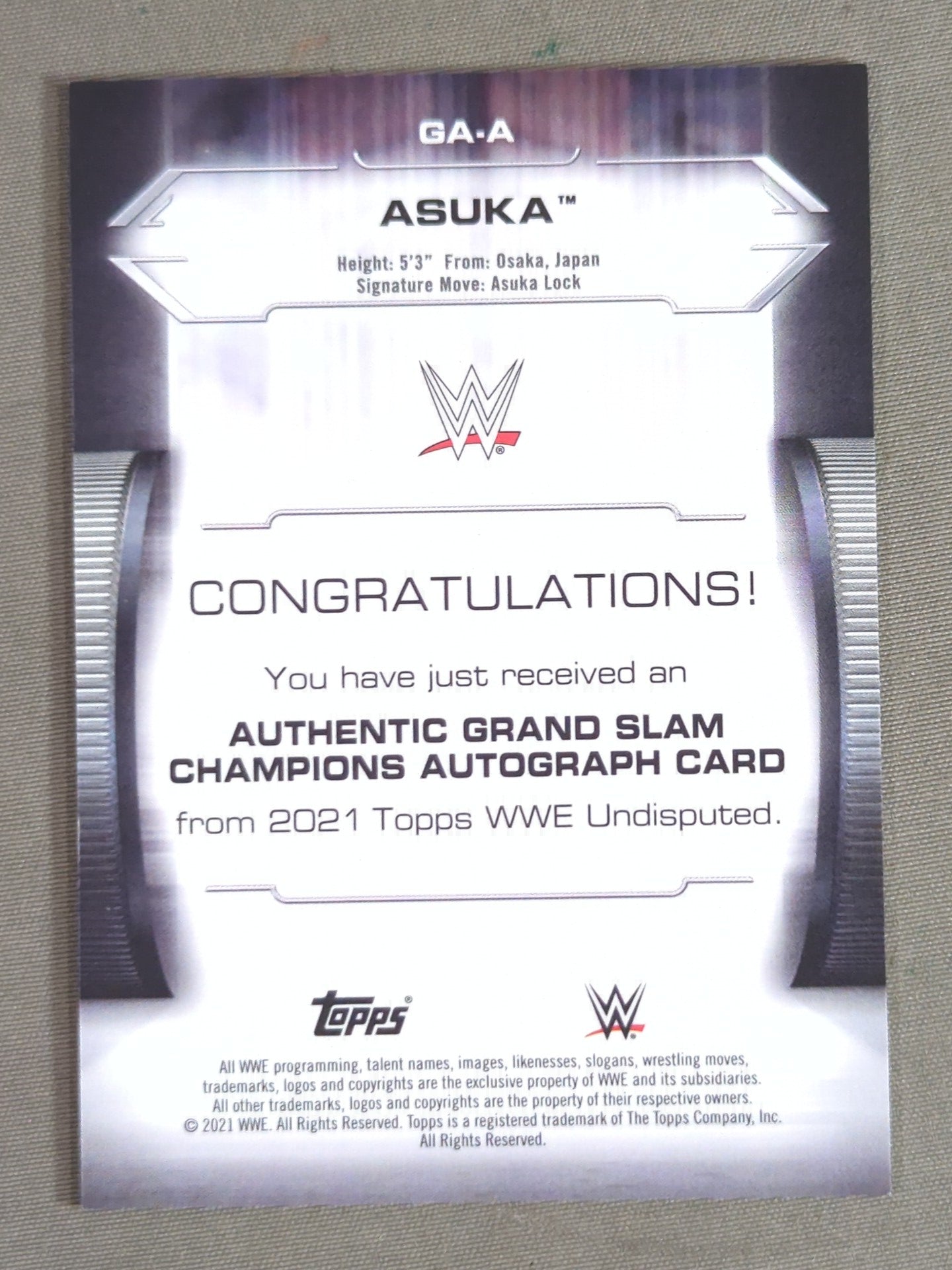 2021 Topps Asuka Official Autographed Card