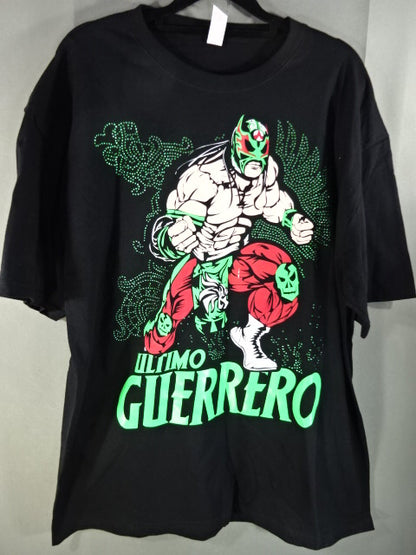 Ultimo Guerrero Rhinestone Illustration T-Shirt (1) (Black)