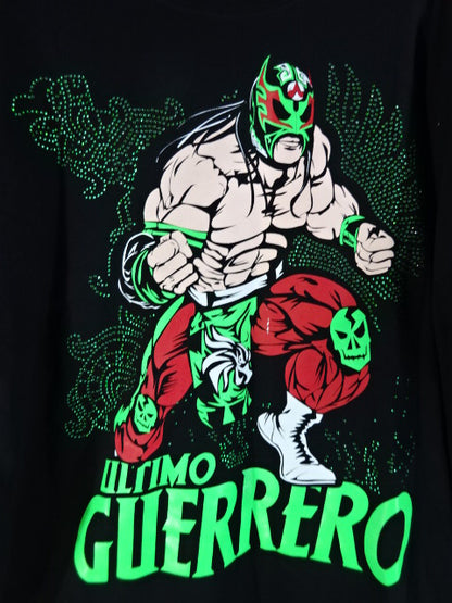 Ultimo Guerrero Rhinestone Illustration T-Shirt (1) (Black)