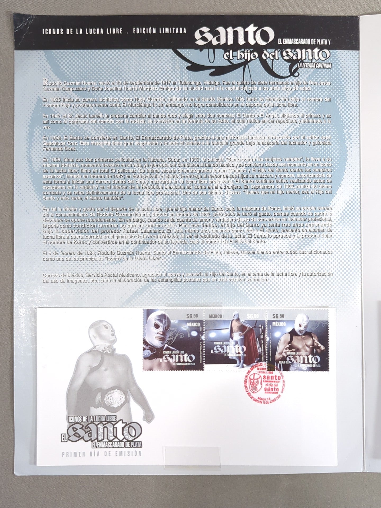 El Hijo del Santo  Official Commemorative Stamp Sheet