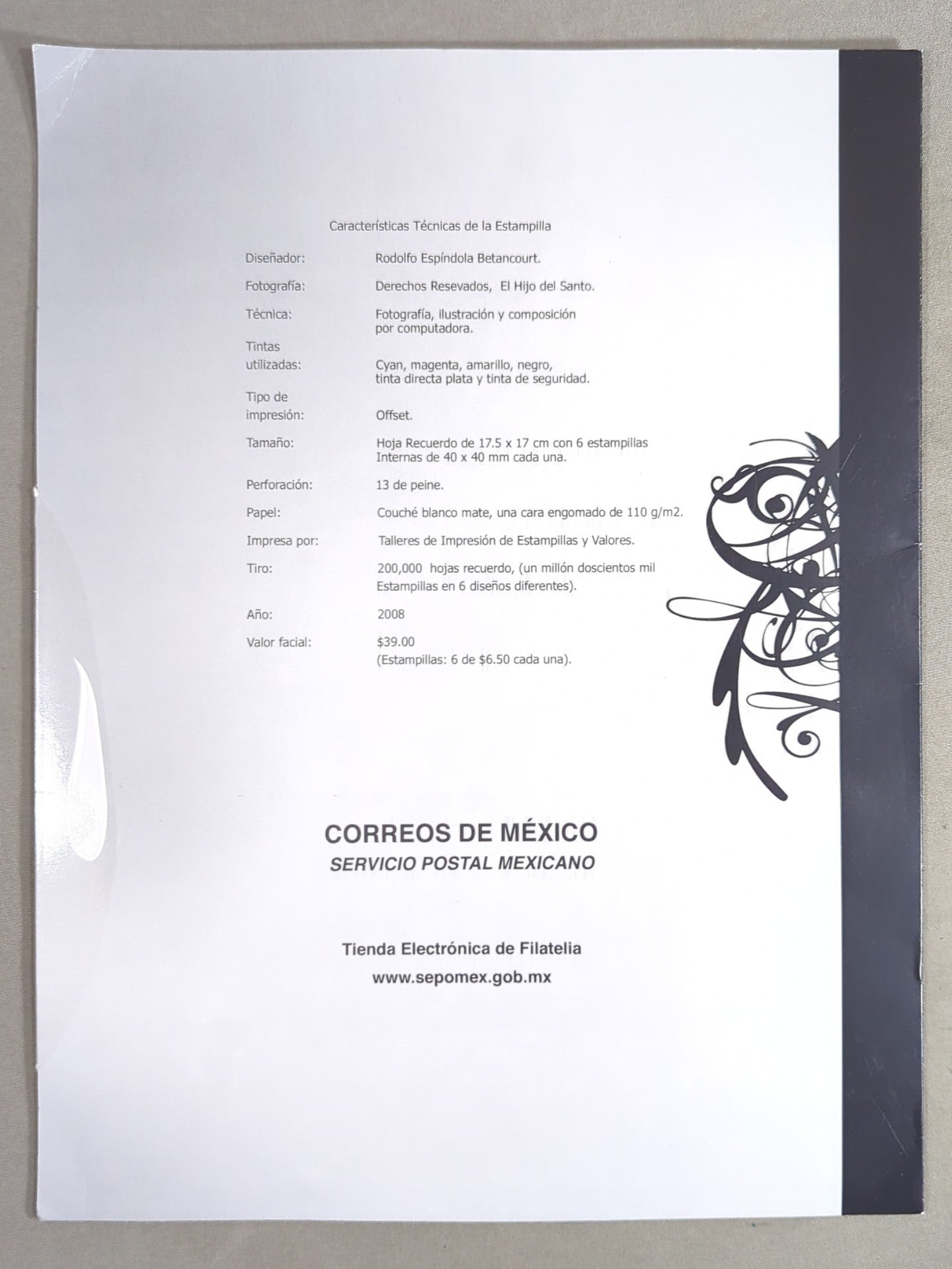 El Hijo del Santo  Official Commemorative Stamp Sheet