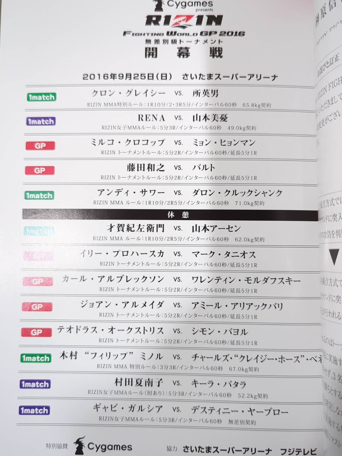 RIZIN FIGHTNG WORLD GP 2016 無差別級トーナメント 開幕戦