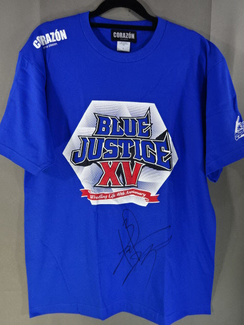 【hand signed autograph】 Yuji Nagata × CORAZON BLUE JUSTICE XV T-Shirt