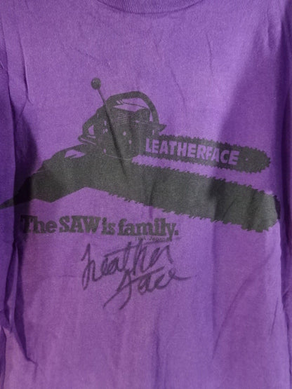 Leather Face "The SAW is family." T-Shirt (1) (IWA / Purple)