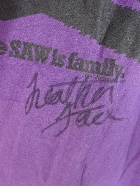 Leather Face "The SAW is family." T-Shirt (1) (IWA / Purple)