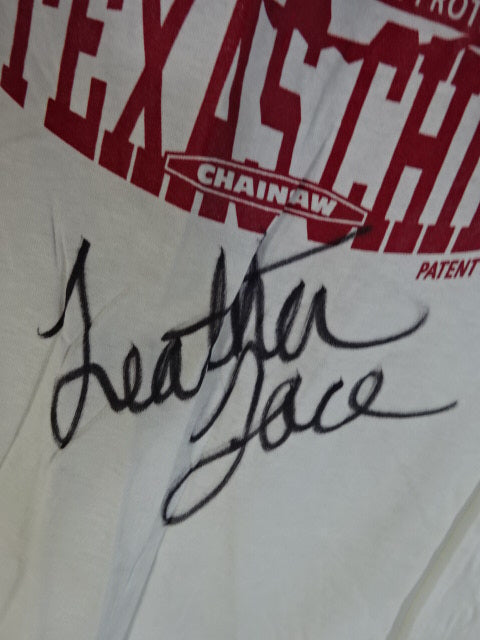 【hand signed autograph】 Leather Face Illustration T-Shirt (2)(IWA / White)