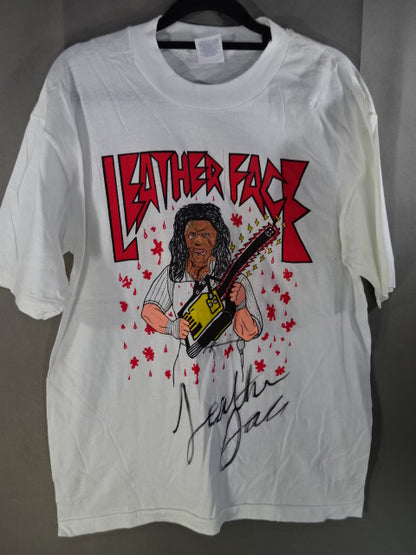 【hand signed autograph】 Leather Face Illustration T-Shirt (2)(W★ING / White)