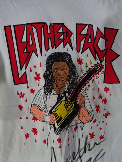 【hand signed autograph】 Leather Face Illustration T-Shirt (2)(W★ING / White)