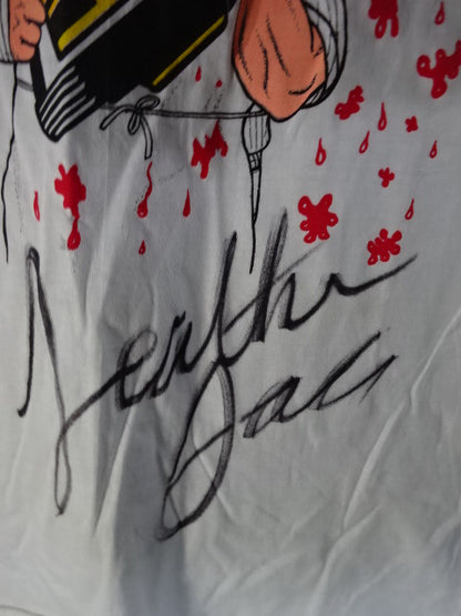 【hand signed autograph】 Leather Face Illustration T-Shirt (2)(W★ING / White)