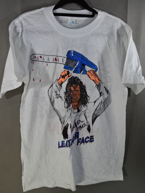 【hand signed autograph】 Leather Face Illustration T-Shirt (4)(IWA / White)