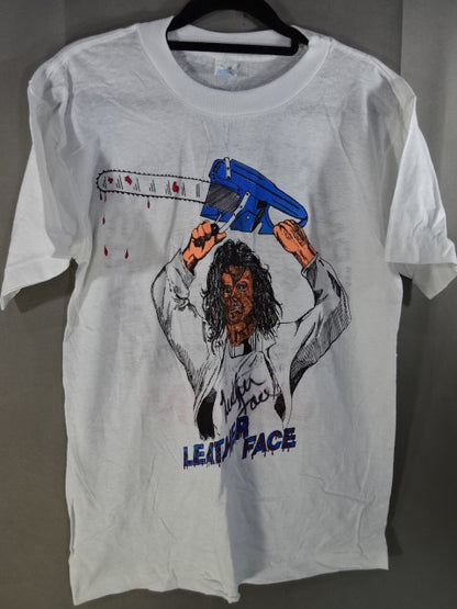 【hand signed autograph】 Leather Face Illustration T-Shirt (4)(IWA / White)