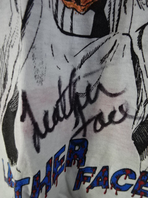 【hand signed autograph】 Leather Face Illustration T-Shirt (4)(IWA / White)