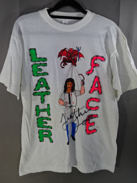 【hand signed autograph】 Leather Face Illustration T-Shirt(5)(IWA / White)